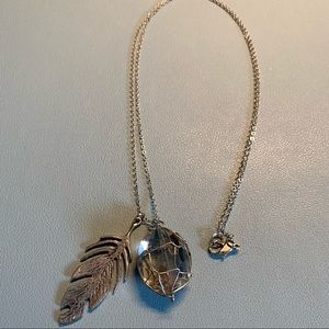 Wrapped gem and feather necklace (long)